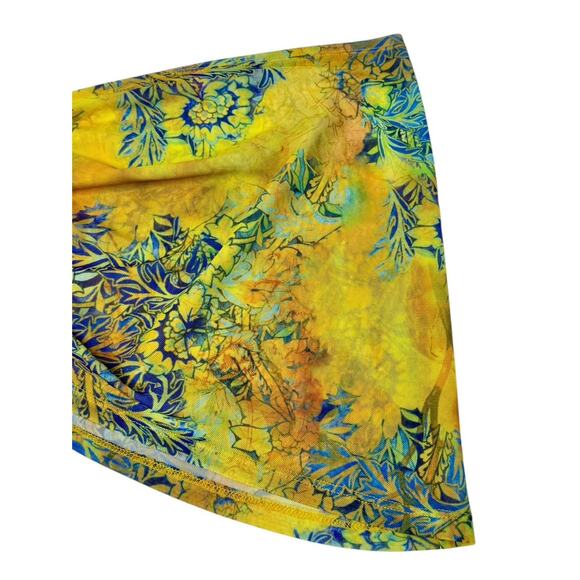 DOLLS KILL JADED LONDON Macaw Floral Print Yellow Ruched Mini Mesh Skirt Size M - Picture 6 of 7